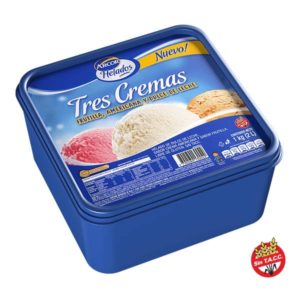 Balde helado Tres Cremas 1kg. Sabores: Frutilla, Americana, Dulce de leche