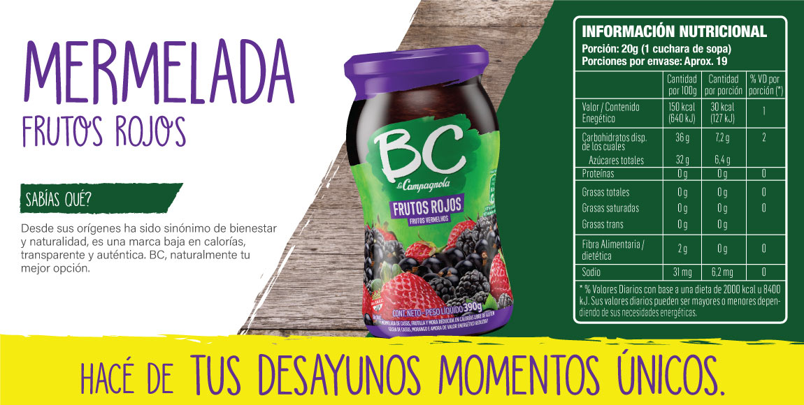 Tabla nutricional - Mermelada BC Frutos Rojos
