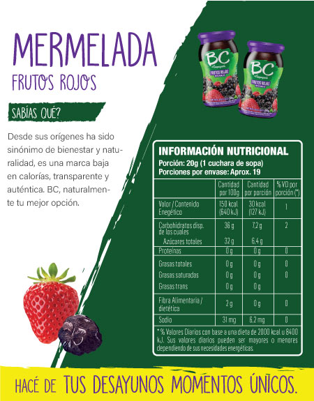 Tabla nutricional - Mermelada BC Frutos Rojos