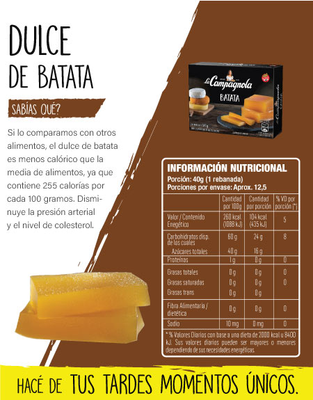 Tabla nutricional - Dulce de Batata La Campagnola