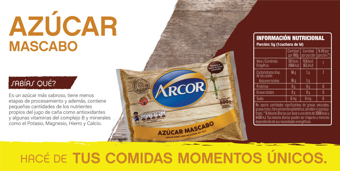 Tabla nutricional - Azúcar Mascabo Arcor