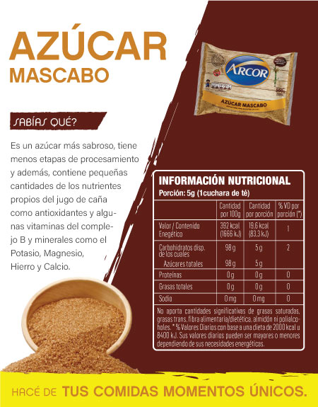 Tabla nutricional - Azúcar Mascabo Arcor