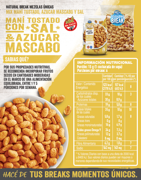 Tabla nutricional -Natural break Mani, Mascabo y Sal