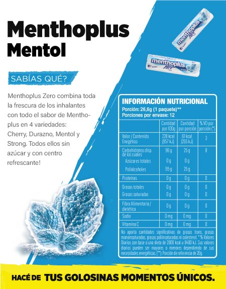 Tabla nutricional - Menthoplus Zero Mentol