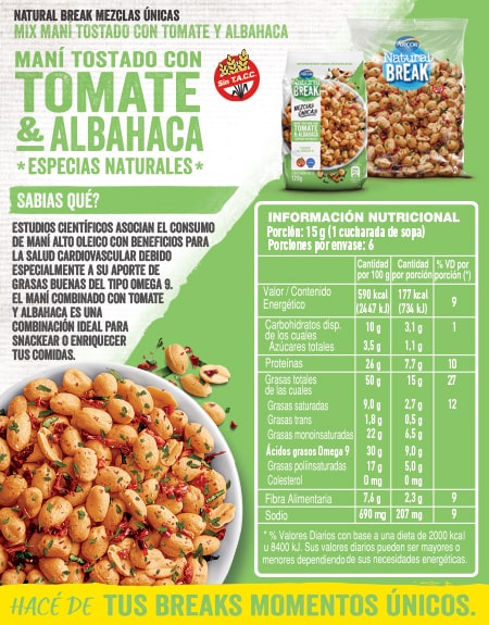 Tabla nutricional - Natural Break Mani, Tomate y Albahaca