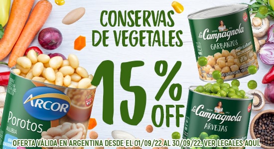 15% Off Conservas de Vegetales Arcor y La Campagnola Septiembre 2022