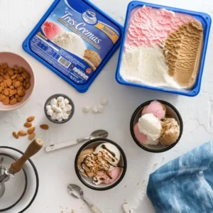 Balde Helado Tres Cremas sabores Dulce de Leche, Americana y Frutilla