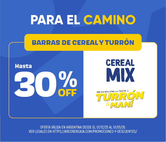 Hasta 30% OFF en Barras de cereal y Turrón Diciembre 2025