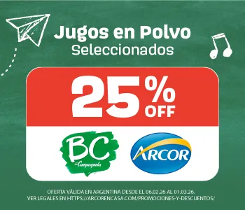 25% Off en Jugos en Polvo Febrero 2026